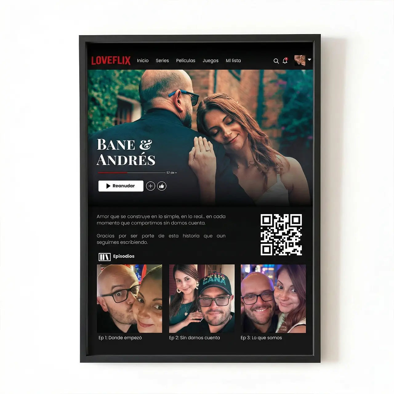 LoveFlix - Cuadro personalizado para parejas con video QR