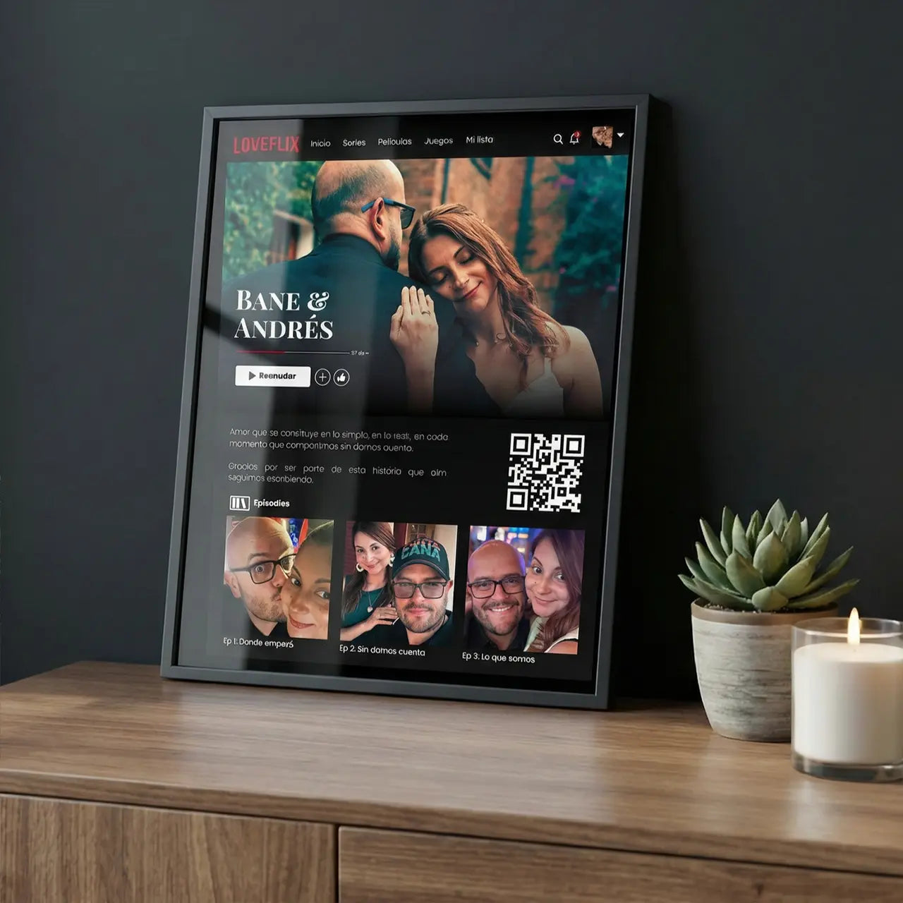 LoveFlix - Cuadro personalizado para parejas con video QR